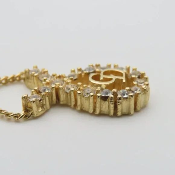 Christian Dior Necklace CD Logo Metal Rhinestone Gold Plated GP Accessories - Picture 4 of 9